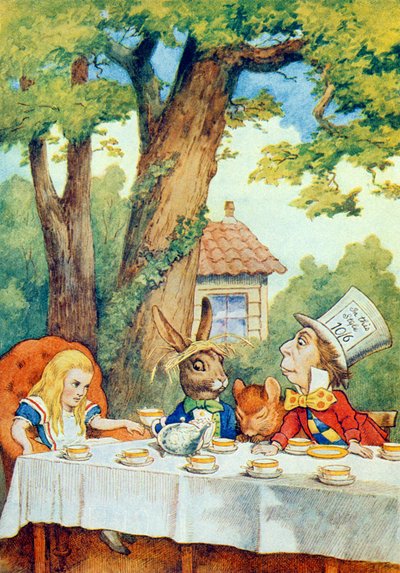 La fiesta del té del Sombrerero Loco, ilustración de 