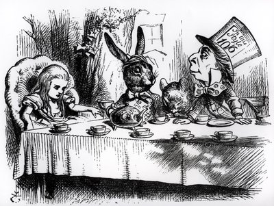 La fiesta del té del Sombrerero Loco, ilustración de 