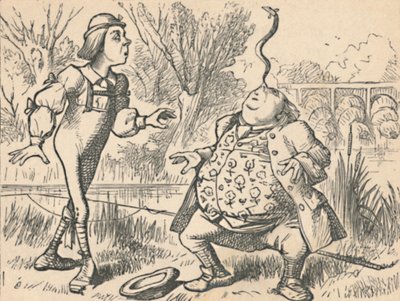 El joven y su padre, que está equilibrando un pez en su nariz de John Tenniel