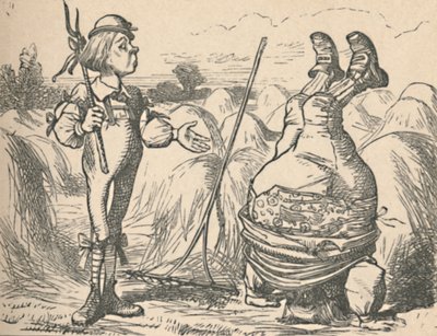 El joven hablando con su padre, quien está haciendo una parada de manos de John Tenniel