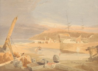 Escena costera con velero en el muelle de John Thirtle