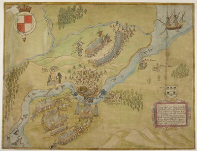 Cotton Augustus I ii 38, Dibujo a color de la batalla de Ballyshannon de John Thomas