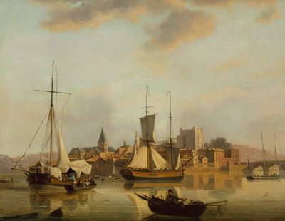 Una vista de Rochester con envío (óleo en panel) de John Thomas Serres