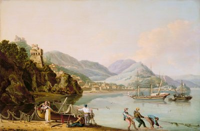 Un puerto italiano con un chebec genovés anclado de John Thomas Serres