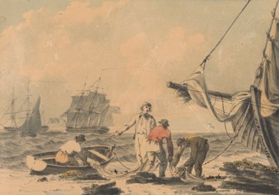 Escena costera con figuras de John Thomas Serres