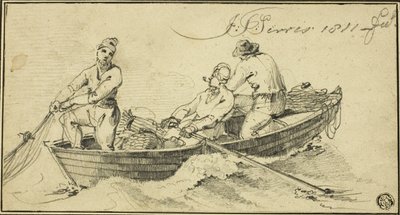 Tres pescadores en un bote de John Thomas Serres