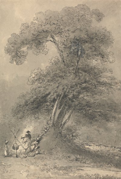 Una familia cocina bajo un árbol de John Thomas Smith