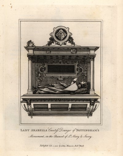 Efigie funeraria de Lady Arabella, Condesa Viuda de Nottingham, en el presbiterio de St Mary le Savoy de John Thomas Smith