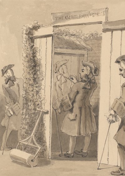 Hogarth, estando fuera de su tiempo, dibuja la figura de su compañero en la puerta de cierto lugar, para gran admiración de todos sus amigos de John Thomas Smith