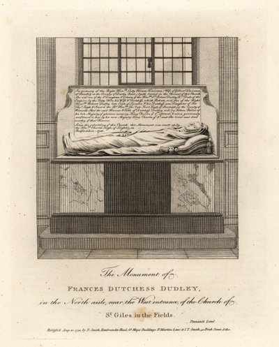 Monumento de Lady Frances Kniveton, Duquesa de Dudley, esposa de Sir Gilbert Kniveton, en la iglesia de St Giles in the Fields de John Thomas Smith