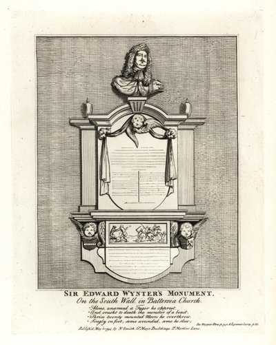 Monumento de Sir Edward Wynter, fallecido en 1685, en la pared sur de la Iglesia de Santa María, Battersea de John Thomas Smith