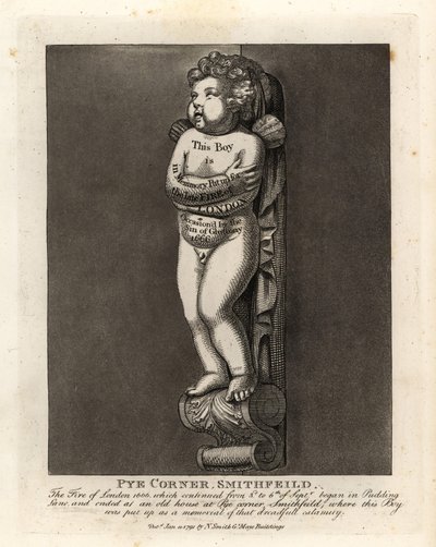 Monumento de un niño en Pye Corner, Smithfield, para marcar el Gran Incendio de Londres de 1666 en la cercana Pudding Lane de John Thomas Smith