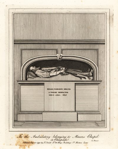 Monumento a Richard Fishbourne Mercer, fallecido en 1625, en el Ambulatorio de la Capilla de los Merceros, Cheapside de John Thomas Smith