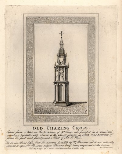 Viejo Charing Cross, una de las 12 cruces medievales de Eleanor, erigida en la década de 1290 hasta su remoción en 1647 de John Thomas Smith