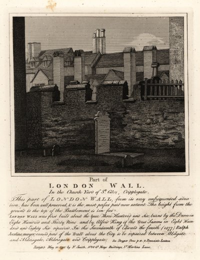 Parte del antiguo Muro de Londres en el cementerio de St Giles, Cripplegate, Londres de John Thomas Smith