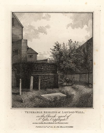 Restos del Muro Romano de Londres en el cementerio de St Giles, Cripplegate de John Thomas Smith