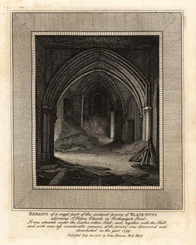 Restos de la cripta parte del antiguo priorato de las Monjas Negras, adyacente a la Iglesia de Santa Elena, Bishopsgate Street de John Thomas Smith