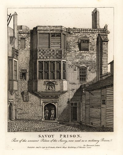 Prisión de Savoy, parte del antiguo Palacio de Savoy, utilizada como prisión militar en el siglo XVIII de John Thomas Smith