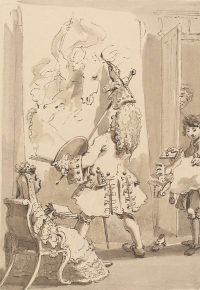 El hijo de Sir James Thornhill entra en la sala de pintura de su amo para entregar el paquete y una carta en presencia de Lady Thornhill de John Thomas Smith
