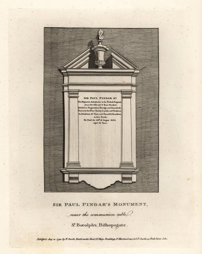 Monumento de Sir Paul Pindar cerca de la mesa de comunión en St Botolph, Bishopsgate de John Thomas Smith