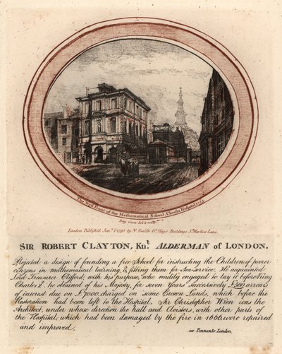 La fachada oeste de la Escuela Matemática, Hospital de Cristo de John Thomas Smith