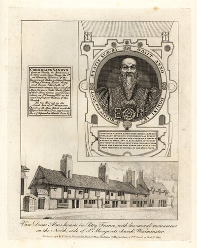 Asilos de Van Dun en Petty France, con su monumento mural en la Iglesia de Santa Margarita, Westminster de John Thomas Smith
