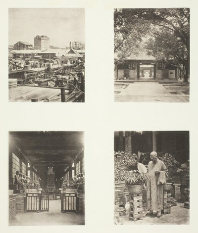 Una Casa de Empeño en Cantón, Templo de Honam, Cantón, Templo de los Quinientos Dioses, Cantón..., c. 1868 de John Thomson