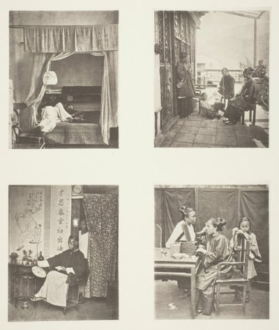 Una bocanada de la pipa de opio en casa, después de la cena, leyendo para honores, el tocador, c. 1868 de John Thomson