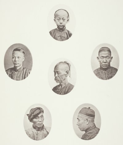 Niño cantonés; Comerciante cantonés; Cabeza masculina mongola; Una cabeza venerable; Un trabajador; Cabeza masculina mongola de John Thomson