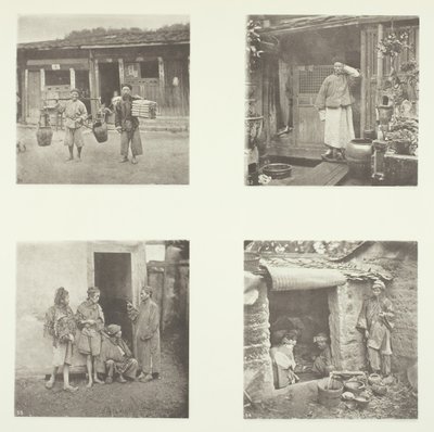 Coolies de Foochow, un detective de Foochow, el jefe de ladrones, mendigos viviendo en una torre, c. 1868 de John Thomson