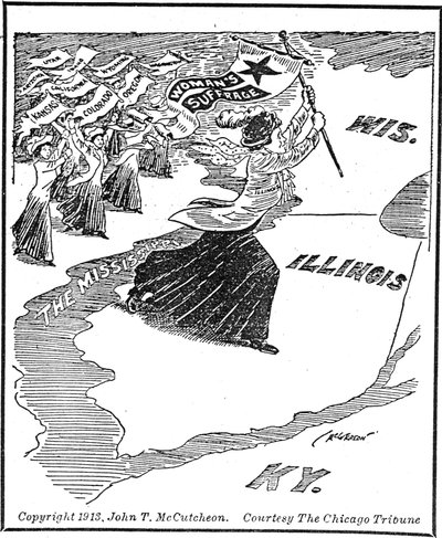 Cruzando a Illinois, viñeta editorial de John Tinney McCutcheon