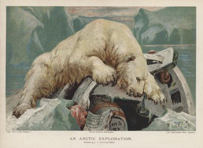 Una exploración ártica: un oso polar investigando objetos de una expedición ártica de John Trivett Nettleship