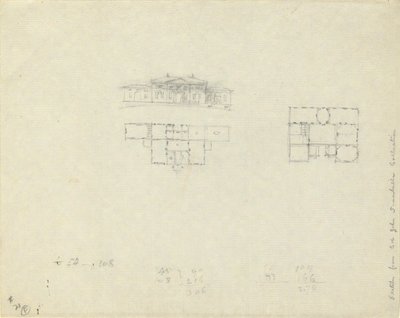 Alzado y plano de planta para casa grande de John Trumbull