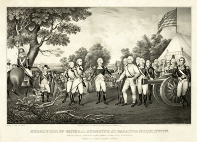Rendición del General Burgoyne en Saratoga, N.Y., 17 de octubre de 1777, pub. N. Currier de John Trumbull