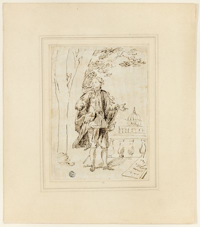 Retrato de Cuerpo Entero de un Hombre de Pie cerca de una Balaustrada de John Vanderbank