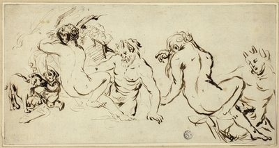 Esbozos de ninfa, sátiro y putto de John Vanderbank