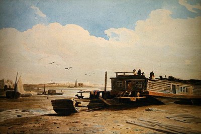 Una barcaza de toneleros en el Támesis, Londres de John Varley
