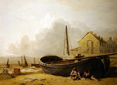 Un barco de pesca varado en la playa de Hastings de John Varley