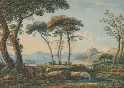 Vista lejana del castillo de Harlech y Snowdon, en el norte de Gales. de John Varley