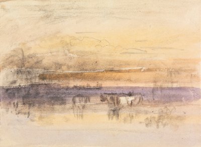 Ganado abrevando al atardecer de John Varley