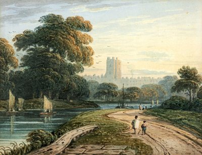Figuras en el camino a Windsor (acuarela) de John Varley