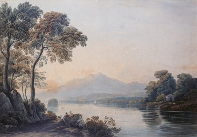 Figuras con un perro en las orillas del lago Killarney de John Varley