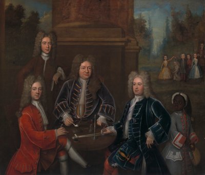 Elihu Yale con miembros de su familia y un niño esclavizado de John Verelst