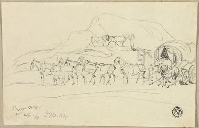 Carro con ocho caballos siendo enganchados de John Ward
