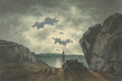 Escena de la bahía a la luz de la luna de John Warwick Smith