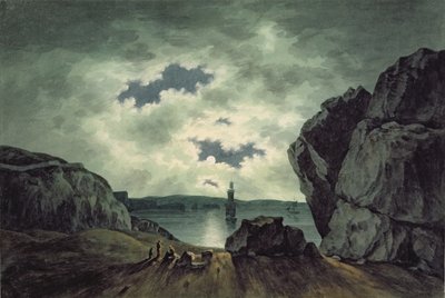 Escena de bahía a la luz de la luna de John Warwick Smith