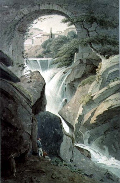 Las Cataratas de Tívoli con tres figuras en primer plano de John Warwick Smith