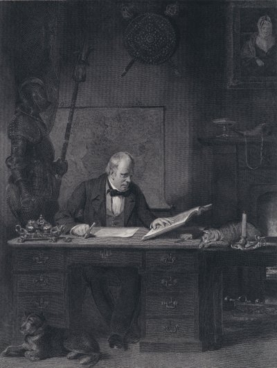 Sir Walter Scott en su estudio (grabado) de John Watson Gordon