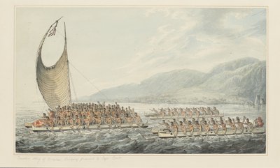 Tereoboo, Rey de Owyhee, trayendo regalos al Capitán Cook, de una serie de acuarelas que ilustran el último viaje del Capitán Cook, c.1773-84 de John Webber