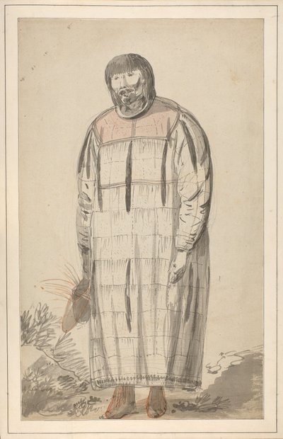 Dibujo titulado "A native male of North America" en un cuaderno de bocetos de John Webber. de John Webber
